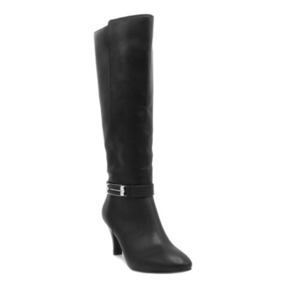 London Fog Black Over-the-Knee Heeled Boots with Ankle Strap